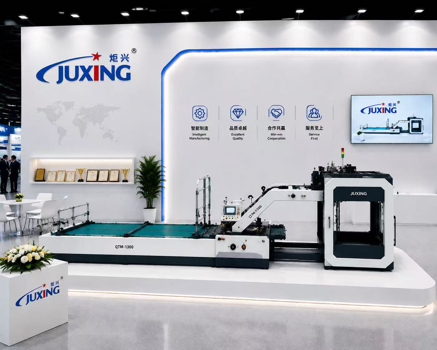 Juxing paper mounting machine in exhibition booth
