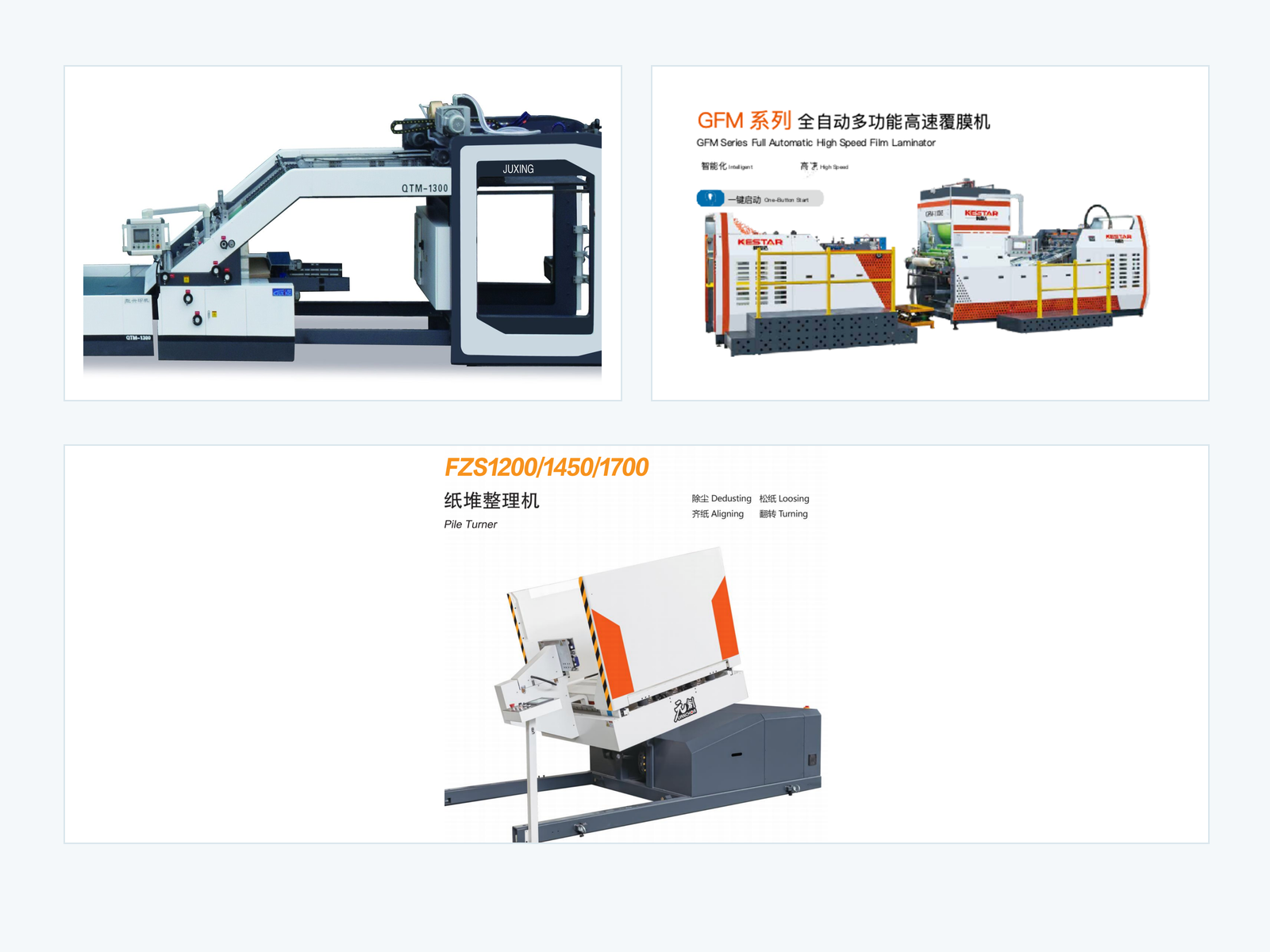 Paper mounting, film laminating, and paper pile turner machine references